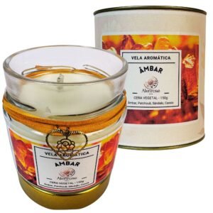 Vela Aromática Âmbar – Palo Santo e Benzoin Alenrose – Amadeirado Especiado, Cera de Coco 100% Vegetal, 150g