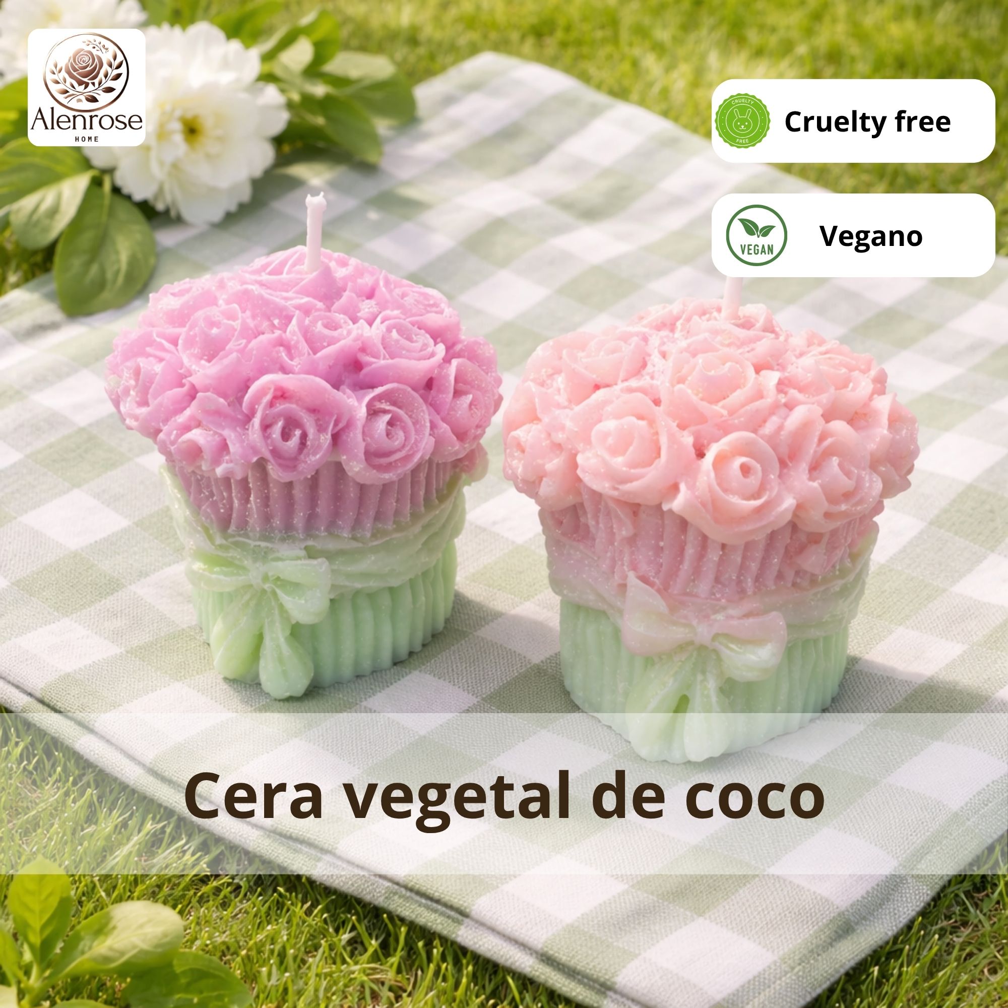 Kit 2 Velas Aromáticas Decorativas Buquê de Rosa Artesanais em Cera Vegetal de Coco para Decoração e Presente - Imagem 4